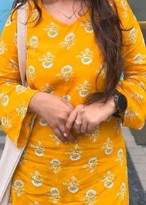 Mustard Yellow Printed Women Short Kurti