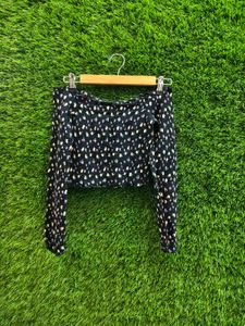 Off-Shoulder Ditsy Print Long Sleeve Crop Top
