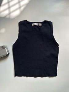 Zara Black Ribbed Cropped Tank Top
