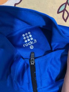 unisex White &amp; Blue Zip Neck Long Sleeve Shirt