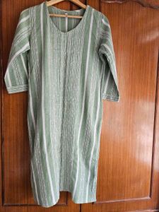 Green Striped Cotton Kurta