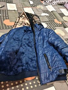 Blue Quilted Puffer Jacket hoody imported winters