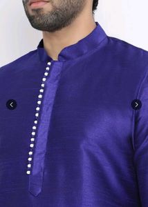 Blue Dupion Silk Solid Kurta for Men