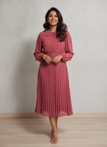 Sassafras Rose Pink Pleated Midi Dress