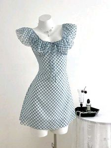 y2k flares ruffled Cute Gingham Mini Dress