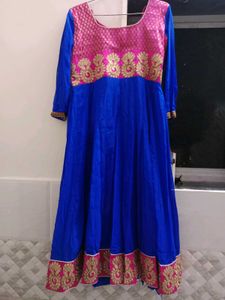 Blue Anarkali Kurta with Pink & Gold Embellishment