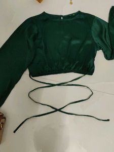 Elegant Green Satin Crop Top💚✨🍷
