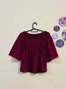 Maroon Off-Shoulder Smocked Top