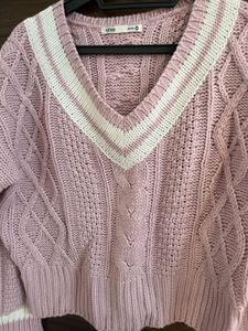 MIXXO Pink Cable-Knit V-Neck Sweater 🎀