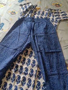Blue and White Block Print Kurta Set