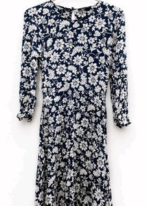 Navy Floral Print Midi Dress