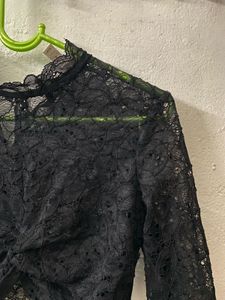 H&amp;M Sheer Lace Cropped Top