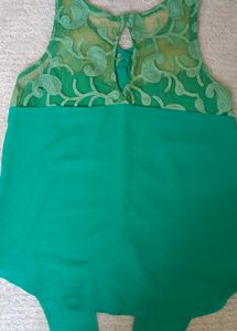 Stylish Teal Lace Detail Tie-Front Top