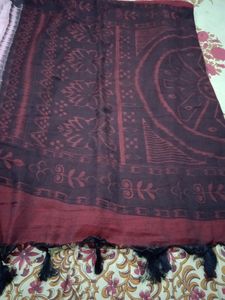 Maroon Sambalpuri Print Khadi Saree