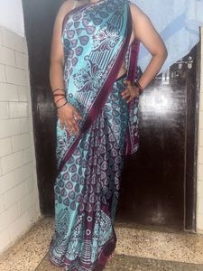 Crepe Teal &amp; Maroon Saree