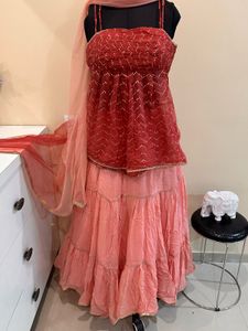 Red &amp; Pink Embellished Indian 3-Piece Set