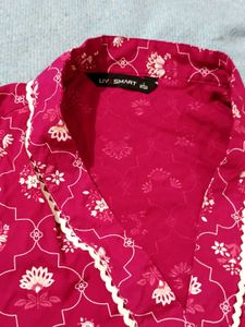 Vibrant Pink Floral Print short Kurti