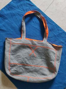 Gray Tote Bag with Orange Trim