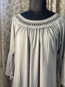 Long Grey Bell Sleeve Ruffled Tunic Top