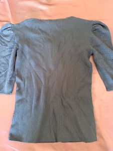Black Ribbed Puff Sleeve Top