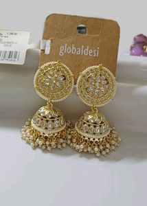 Global Desi Pearl Golden Jhumka Earrings