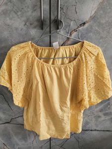 Yellow Eyelet Crop Top