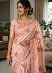 Elegant Peach Lakhnavi  work  Saree