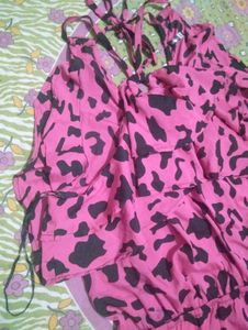 Pink Leopard Print Ruffle Romper