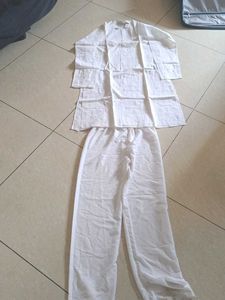 Mens White Cotton Pajama Set
