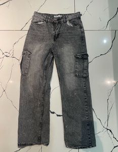 Acid Wash Wide Leg Cargo Jeans