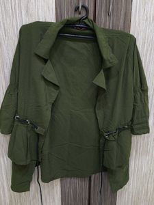 Olive Green Open Front Jacket
