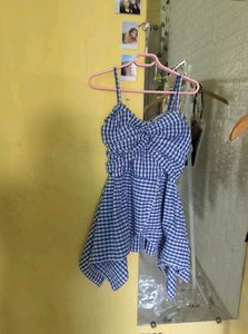 Gingham Twist Front Peplum Top