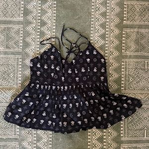 Boho/Ethnic Black Floral Peplum Top