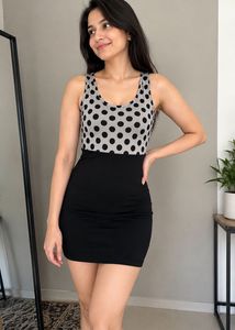Polka Dot & Black Bodycon Dress