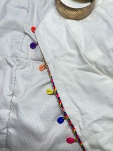 White Crop Top with Colourful Shells