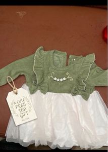 Adorable Green & White Baby Dress