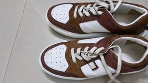 women's White &amp; Brown Sneakers