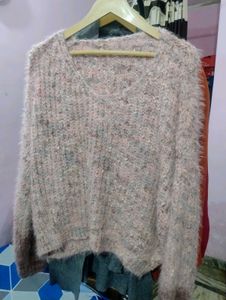 Trendy Soft Fuzzy Knit Sweater | Light Pink Melang