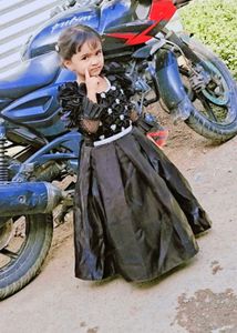 Girls  Black Gown with Flower Embellishments