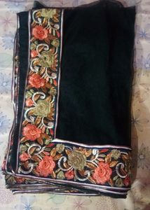 (Unused) Black Embroidered Net Dupatta