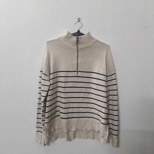 Cream Knit Striped Sweater