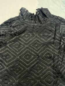 Black Diamond Print Mock Neck Top