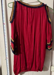 Red Cold Shoulder Top with Butterfly Embellishment
