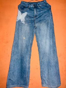 Stylish Wide Leg Jeans with Butterfly Detail