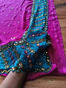 Gorgeous Heavy handwork Pink & Teal Saree
