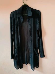 Pleated grey Longline Cardigan