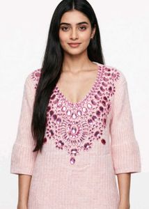 Beige Embellished Knit Sweater