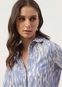 Stylish Blue &amp; White Print Button-Up Shirt