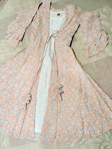 🎀 Elegant Peach Floral Gown 😍