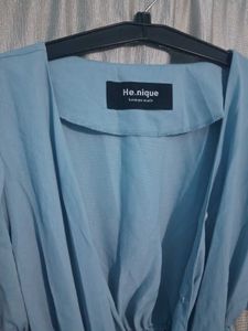 Light Blue Puff Sleeve Midi Dress